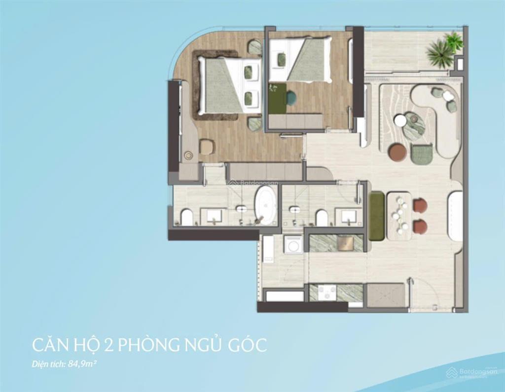 2pn tháp t3 trục 03 tầng 2x view sông và view hồ bơi, công viên palm river hàng trực tiếp từ cđt