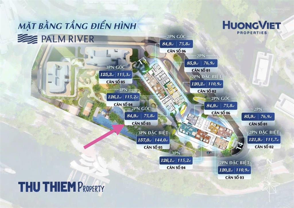 2pn tháp t3 trục 03 tầng 2x view sông và view hồ bơi, công viên palm river hàng trực tiếp từ cđt