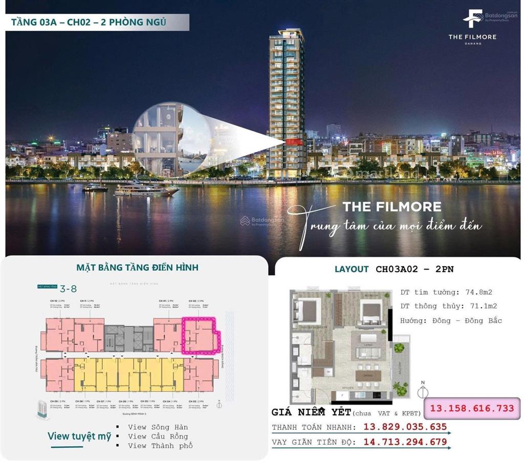 Căn 2pn trực diện sông hàn, cầu rồng  diện tích 71,1m2  giá 13,3 tỷ
