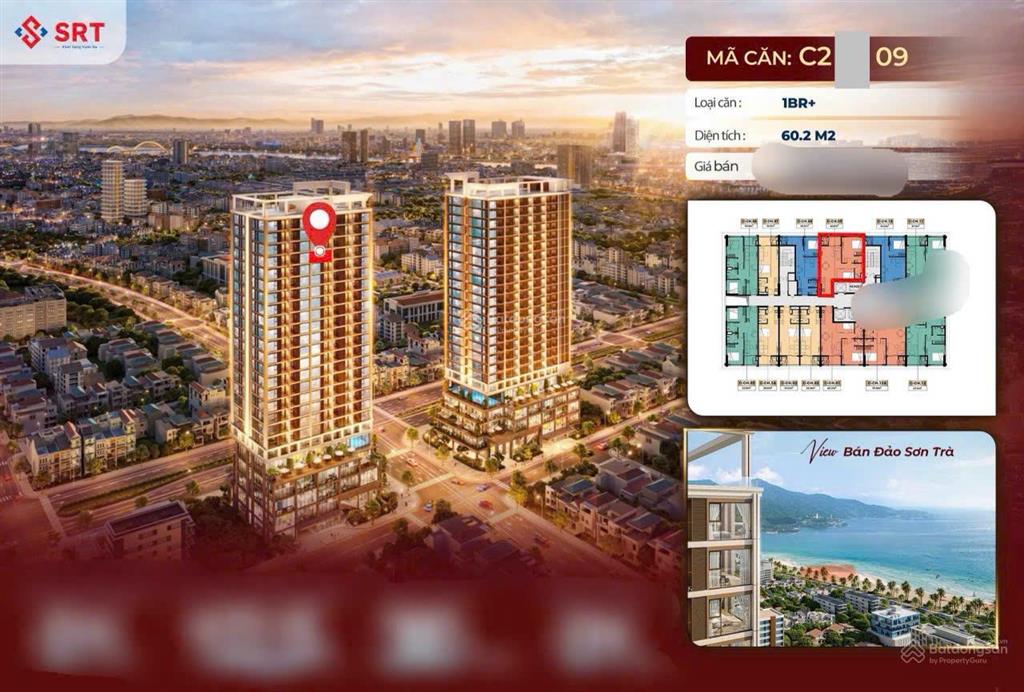 Full nội thất cơ bản  căn 1pn+ tầng cao view biển, sơn trà  diện tích 60m2  giá 4,1 tỷ