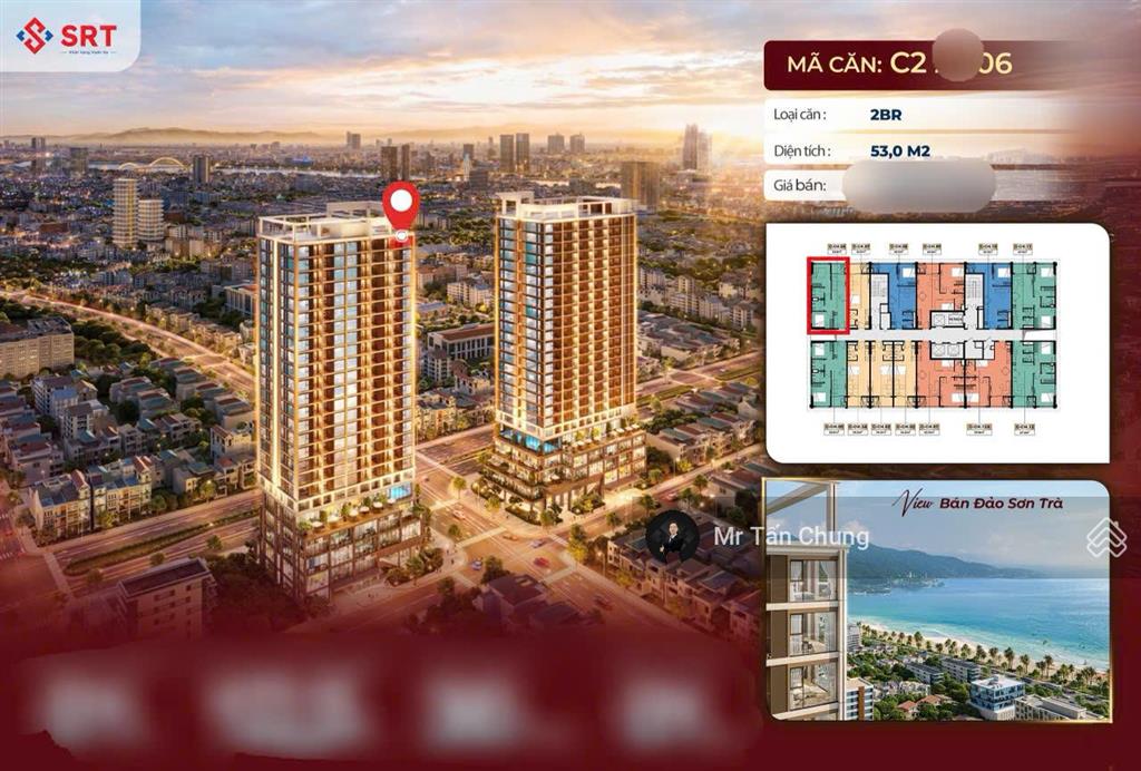 Căn góc 2pn tầng cao view biển, sơn trà  diện tích 53m2  giá 6,2 tỷ