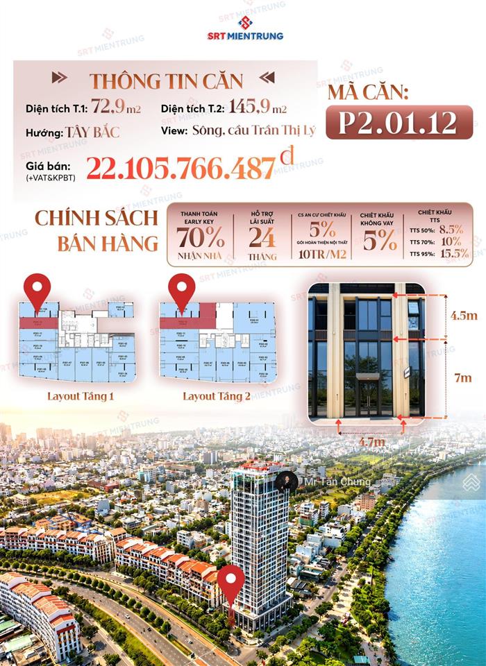 Khối đế 2 tầng sát đ.trần hưng đạo  diện tích 219m2  thanh toán sớm còn 15,9 tỷ  giá cdt 22,1 tỷ