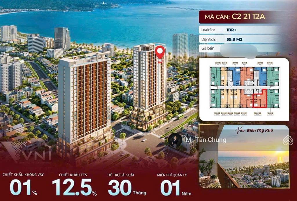 Căn 1pn+ tầng cao view biển, thành phố, đường vương thừa vũ  diện tích 60m2  giá 4,5 tỷ