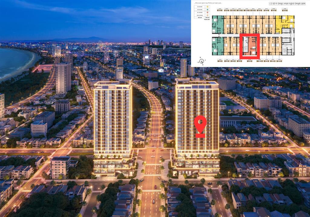 Căn 1pn+ tầng trung view biển, sơn trà  diện tích 46,7m2  giá 3,52 tỷ