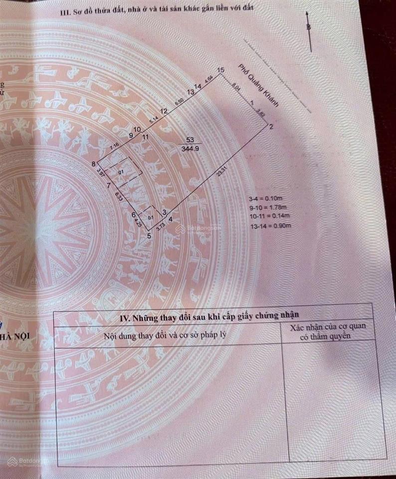 345m2 mặt phố quảng khánh. cạnh nhà hát opera. mặt tiền 12m