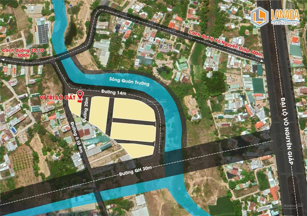 Bán cắt lỗ sâu mặt sông quán trường, đông nam, đường 14m, mặt tiền gần 19m chỉ 6,5 tỷ cho 385,1m2