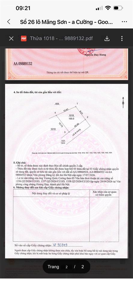 Nhanh tay sở hữu lô đất 100m2 ngay mặt đường quốc lộ 21 giá chỉ 6,5 tỷ