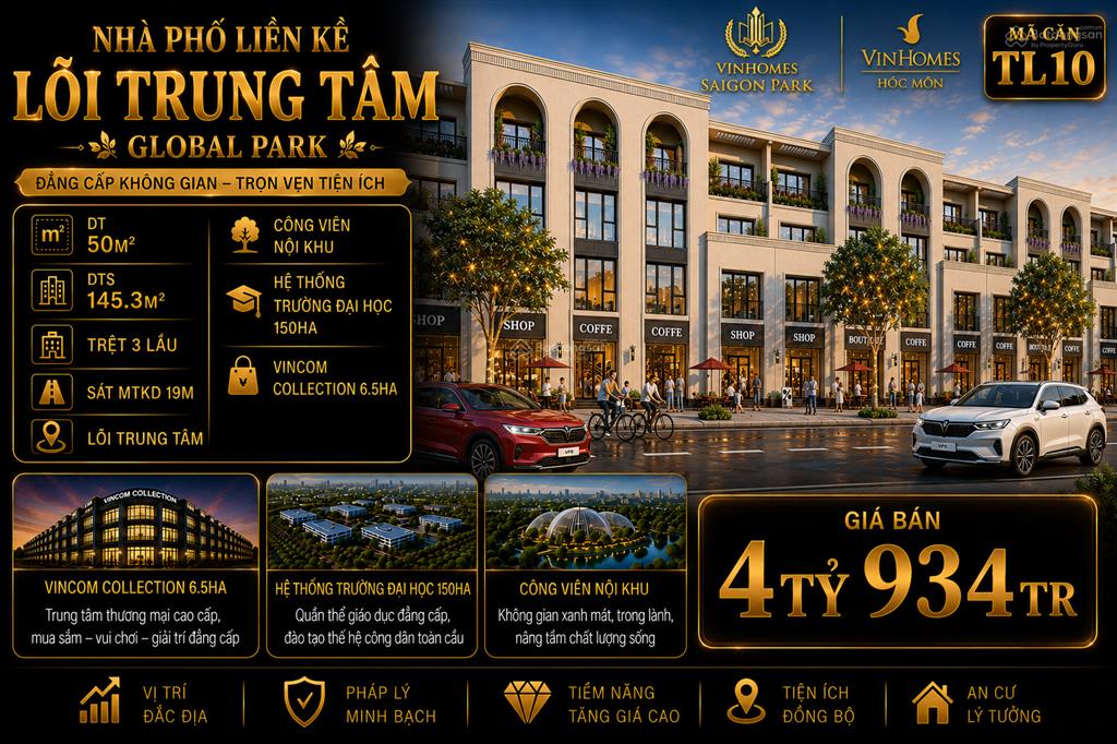 Mtkd 4 tầng liền kề giá tốt phân khu global park  sát căn góc 19m