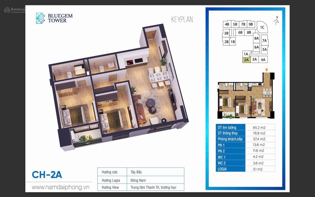Chính chủ cho thuê căn góc 2pn dt 77m2