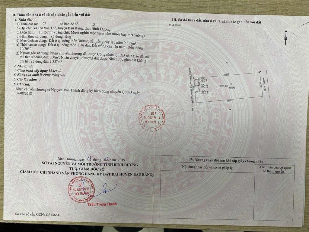 Chính chủ cần bán gấp 2 mẫu đất lớn mặt tiền đường nhựa 16m khu vực bàu bàng, trừ văn thố