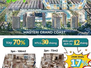 Masteri grand coast  căn 1pn  2pn  3pn và 4pn3vs  view hồ tạo sóng  đơn giá chỉ từ 60tr/m²