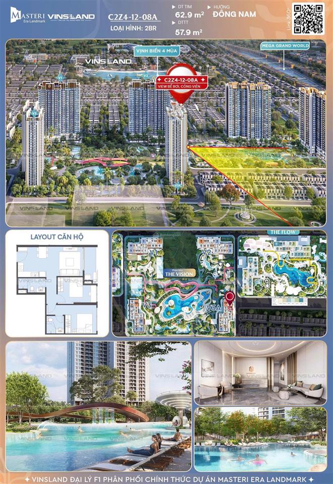 Cần bán 2pn 2vs  giá 3,976 tỷ  tầng trung  hướng đông nam của the vision  masteri era landmark