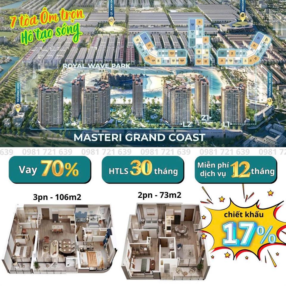 Masteri grand coast  căn 1pn và 2pn 2vs  view pháo hoa  sự kiện concert  đơn giá chỉ từ 60tr/m²