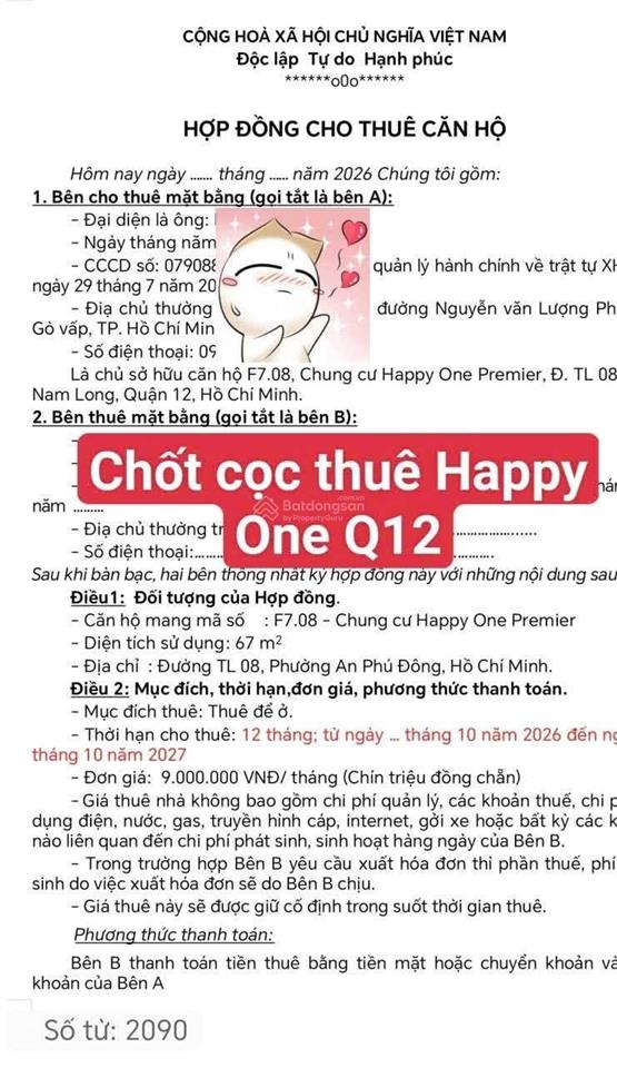 09/10/2026 mỗi ngày đều may mắn! chốt cọc thuê căn hộ happy one tối qua, cám ơn anh chị đã hỗ trợ