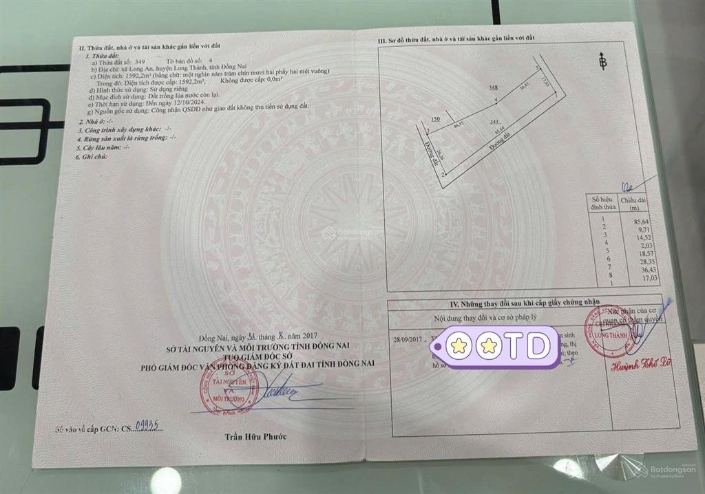 Bán 2.503m đất phường long thành, mặt tiền 86m, gần ql51 tiềm năng phân lô đầu tư