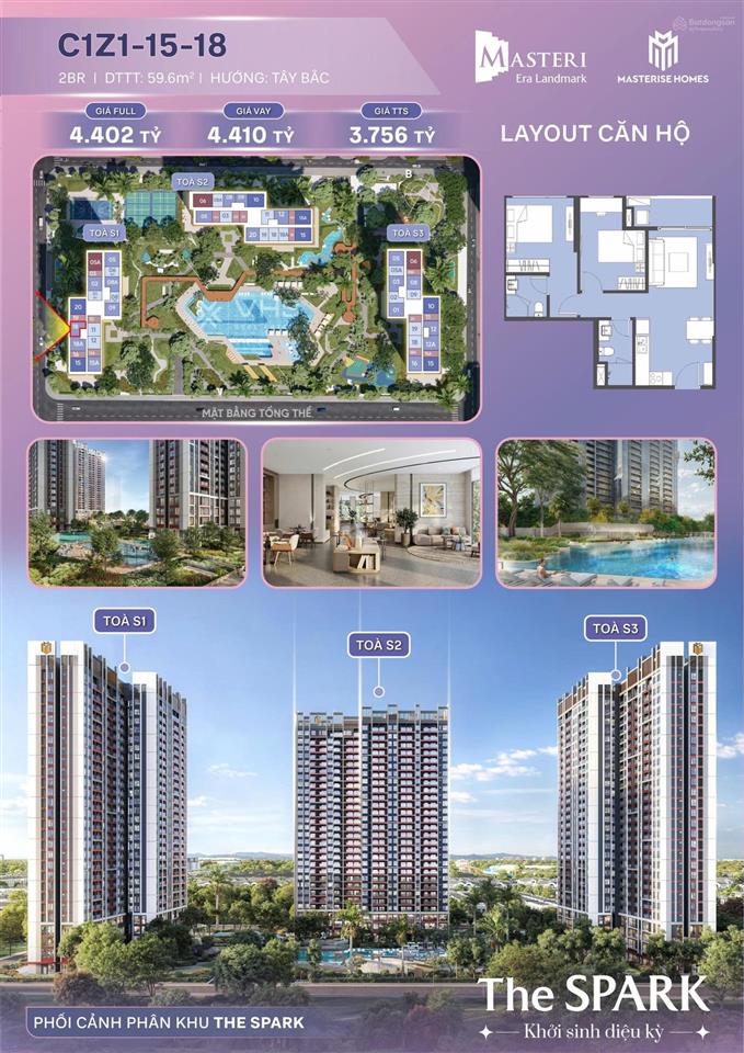Chỉ 63 tr/m2 cho căn cc 2pn, 2wc masteri era landmark, 3,756 tỷ, 59,6m2, view đảo ngọc vin3