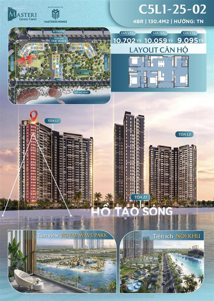 Căn hộ 4pn masteri grand coast  130.4m2 không gian an cư lý tưởng cho gia đình đa thế hệ