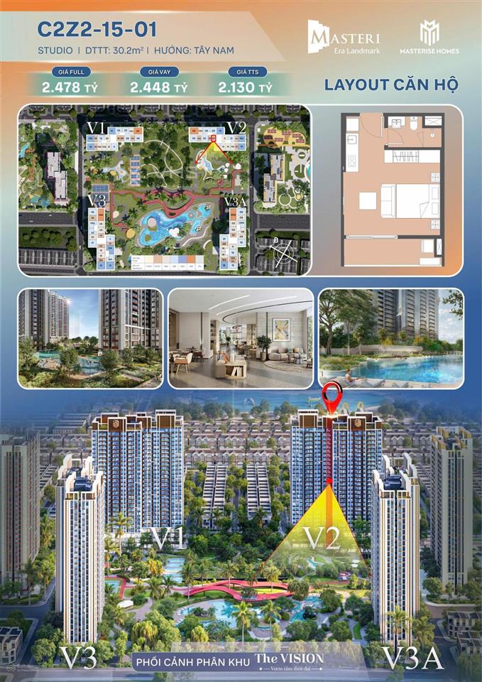 Căn stu dt 30.2m2. giá tts chỉ có 2,1 tỷ rẻ nhất thị trường, view bể bơi và công viên nội khu