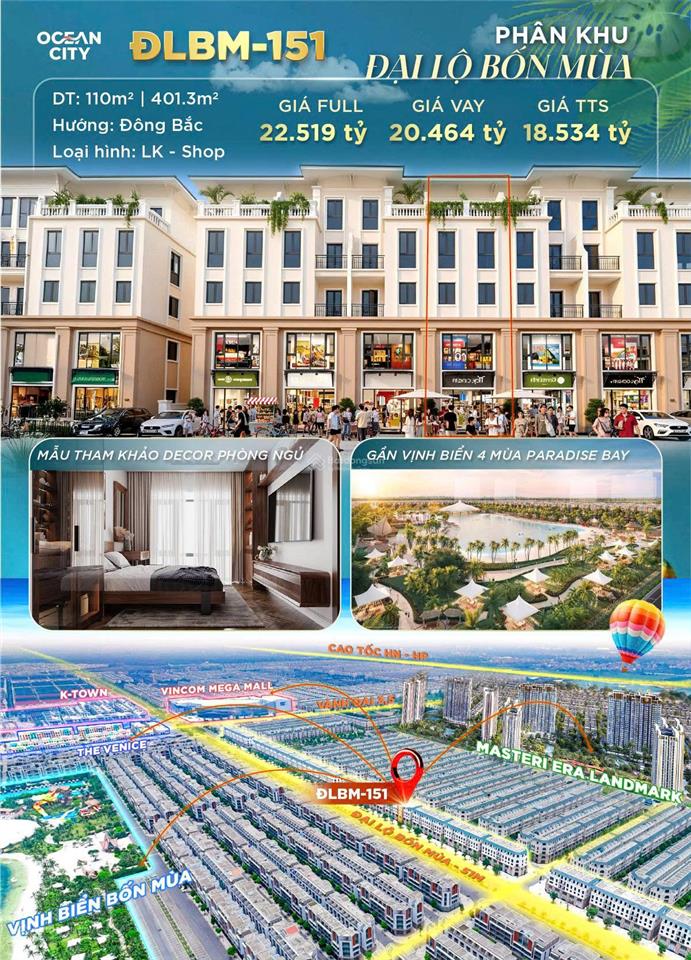 Bán shop 2 mặt tiền lâu dài tại vinhomes ocean park 3, 18,5 tỷ, 110m2, giá tốt hot!