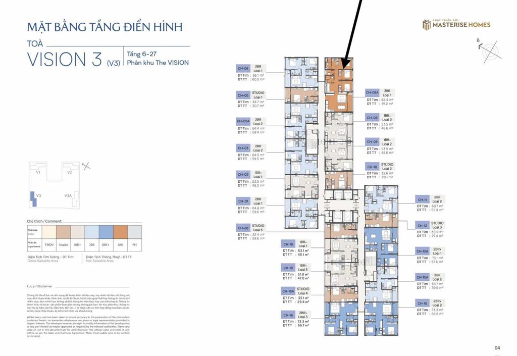 Bán căn 3pn + góc view đẹp 91,2m2 v3  masteri era landmark chỉ 6,392 tỷ
