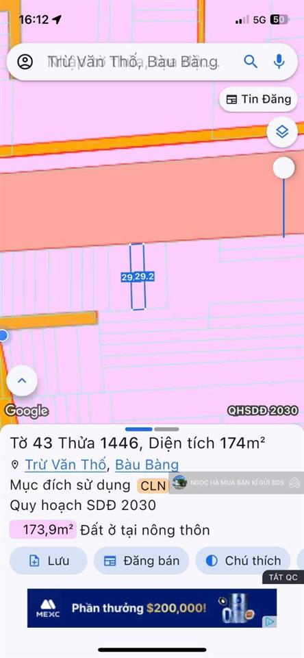 Bán đất xây trọ sát chợ trừ văn thố  175m2 sẵn thổ cư giá 630tr, shr đường vào 5m, thu nhập 10tr