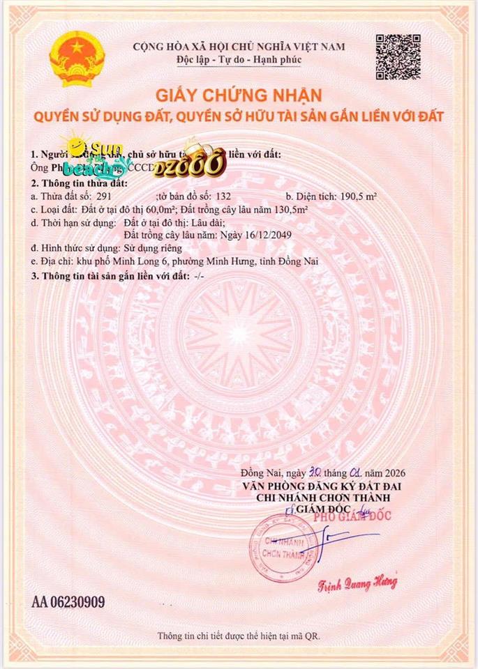 Bán đất minh hưng, đồng nai tổng dt 200,2m2 sổ sẵn, pháp lý rõ ràng, giá 570tr,  0962 029 ***