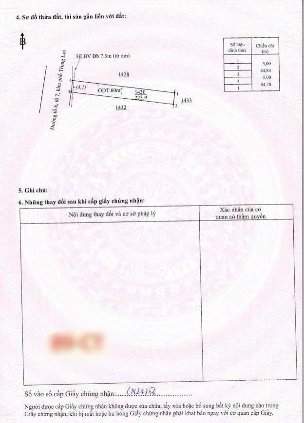 Bán đất nền phường chơn thành, đồng nai. tổng 225m2 có 60m2 tc, sổ sẵn, pháp lý rõ ràng, giá 600tr