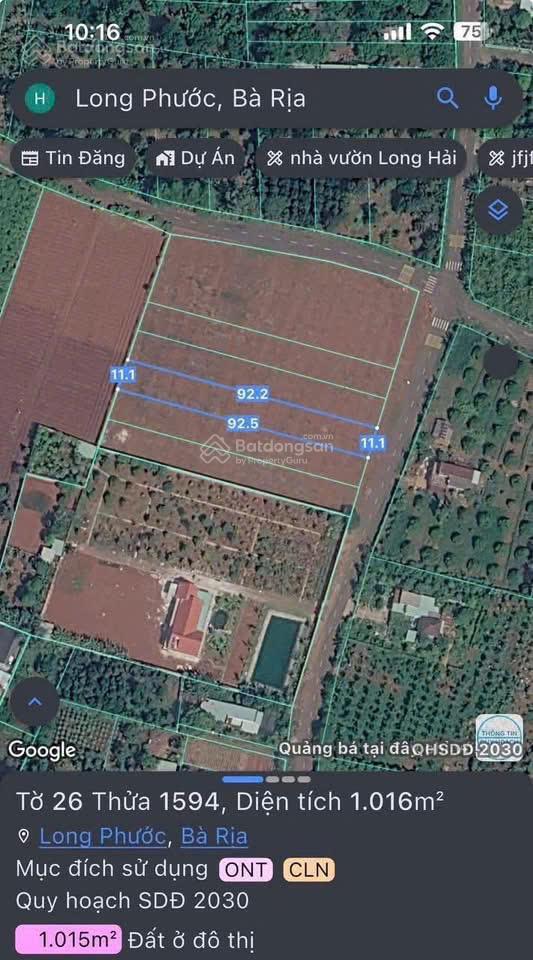 Lô đất sào đẹp mặt tiền đường nhựa khu nhà vườn nghỉ dưỡng long phước, tp. bà rịa