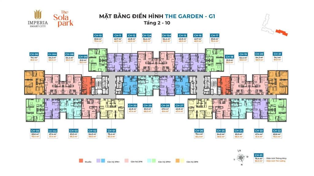 Chính chủ  cần bán căn hộ diện tích 47,5 m² (1pn+) tòa the sola park g1 tầng trung