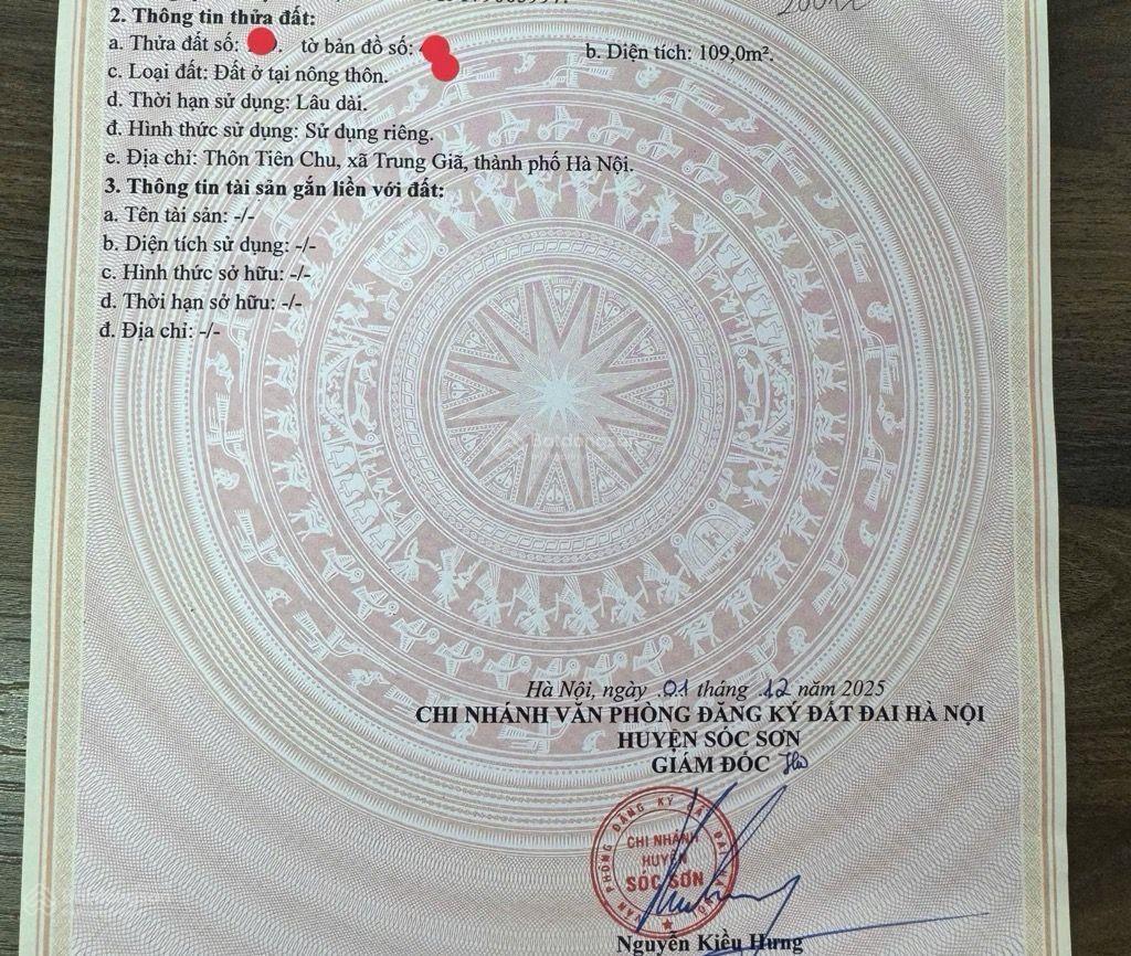 Bán gấp đất tại sóc sơn, 1,28 tỷ, 109m2, mặt tiền 5m, ôtô vào