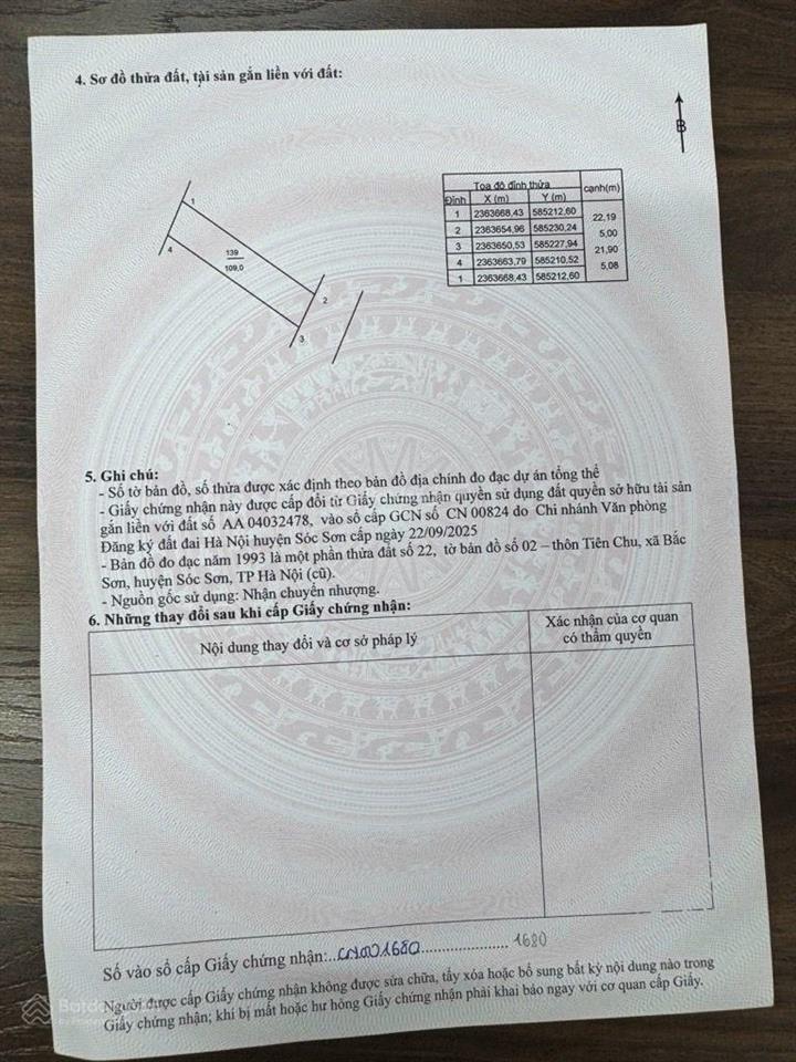 Bán gấp đất tại sóc sơn, 1,28 tỷ, 109m2, mặt tiền 5m, ôtô vào