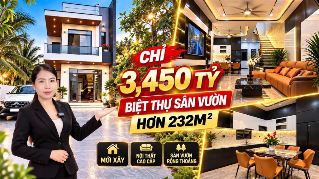 Chỉ 3,45 tỷ sở hữu biệt thự sân vườn 232m, full nội thất luxury!