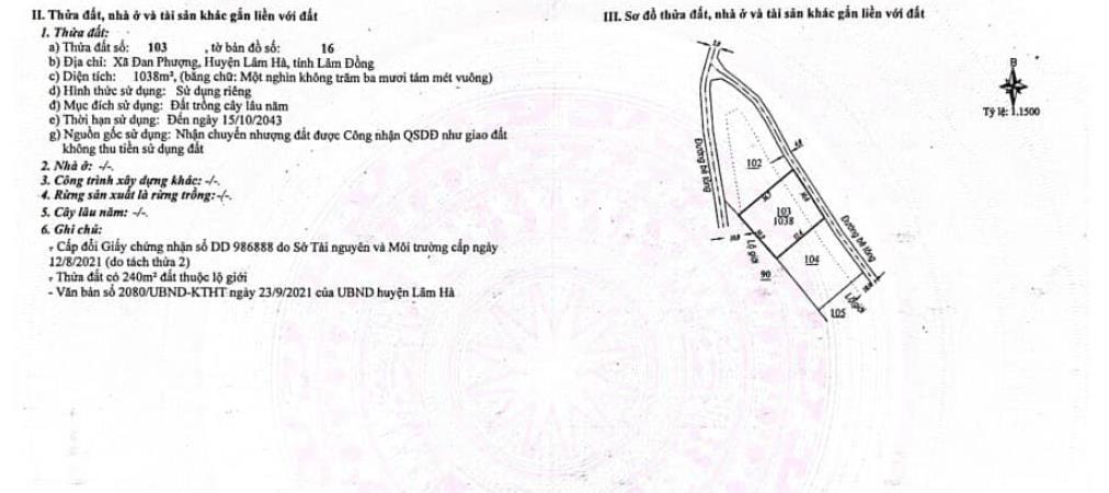 1038m2 = 668 triệu xã đan phượng, lâm hà, lâm đồng đường oto