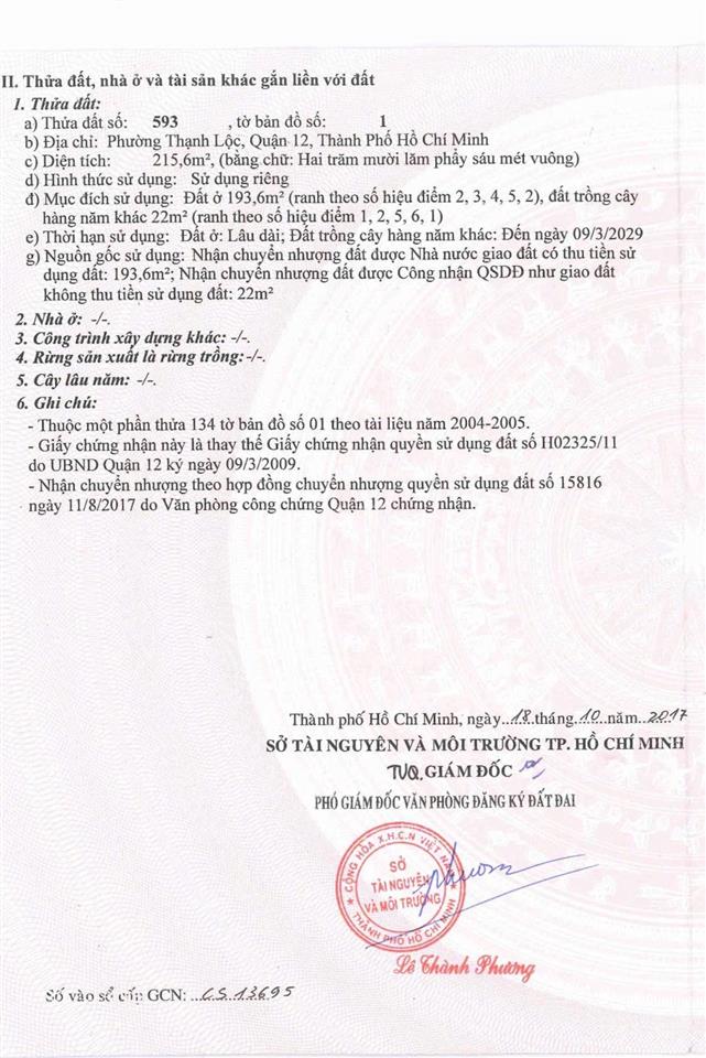 Đất 2mt thạnh lộc 56. giáp sông sài gòn. 215m2 giá 7,5tỷ( thổ cư 192m2)