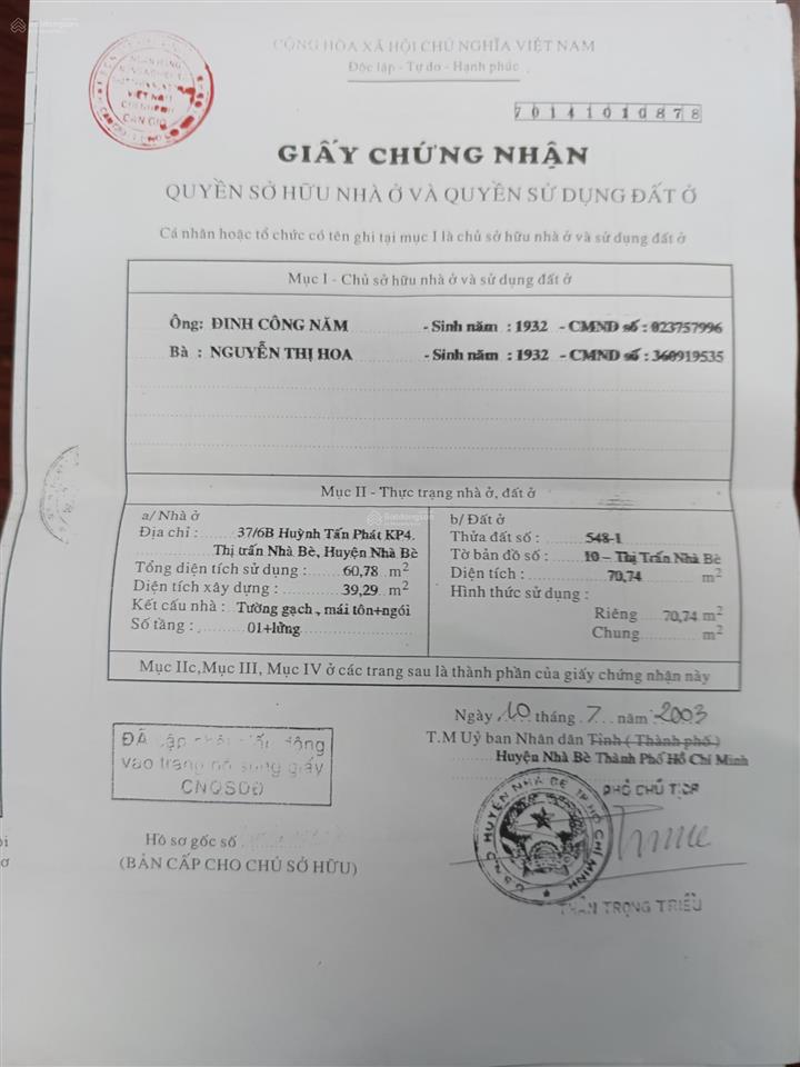 Bán nhà chợ phú xuân đường huỳnh tấn phát nhà bè tphcm