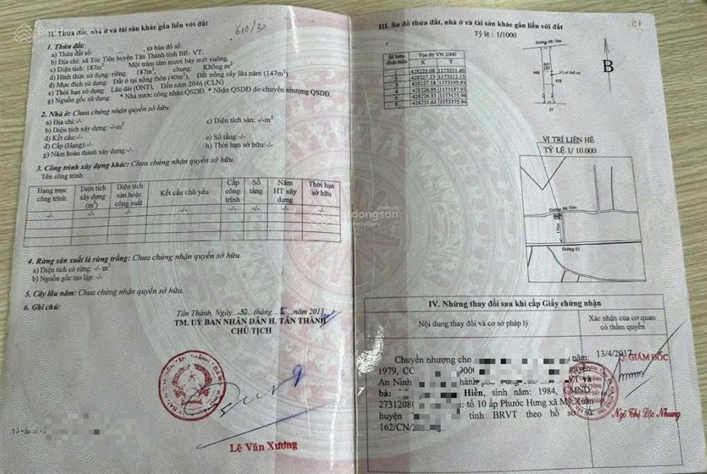 Bán đất 187m² có sẵn 40m² thổ cư ngang 5,1m giá 1,67 tỷ tại xã châu pha phú mỹ