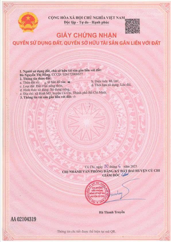 Bán đất đường huỳnh thị quyến, xã bình mỹ, củ chi, 5x17m, 86,1m2 full thổ cư, giá chỉ 3 tỷ