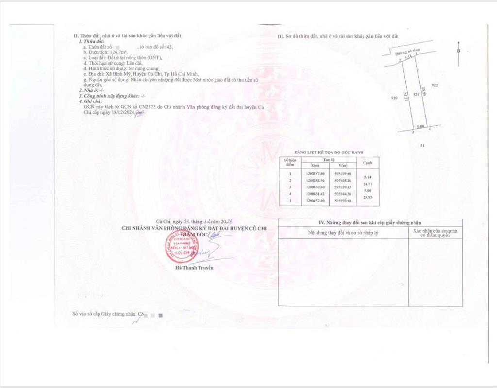 Bán đất 126.7m2 có sẵn 126.7 m2 thổ cư giá 3.8 tỷ tại xã bình mỹ huyện củ chi tp. hồ chí minh