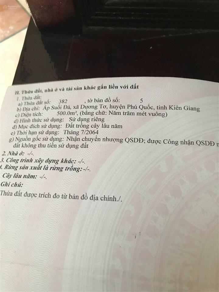 Tôi chủ nhà cần bán đất 500m2 chính chủ, tại dương tơ, phú quốc, kiên giang giá hữu nghị