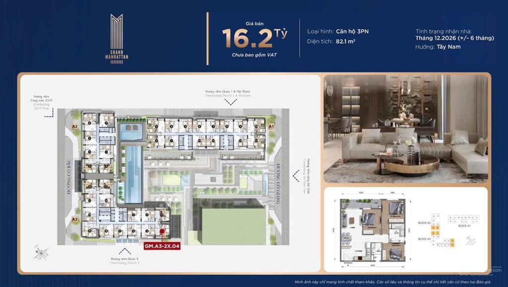 Căn góc 3pn  dự án the grand manhattan lịch thanh toán chỉ 8,1 tỷ/căn