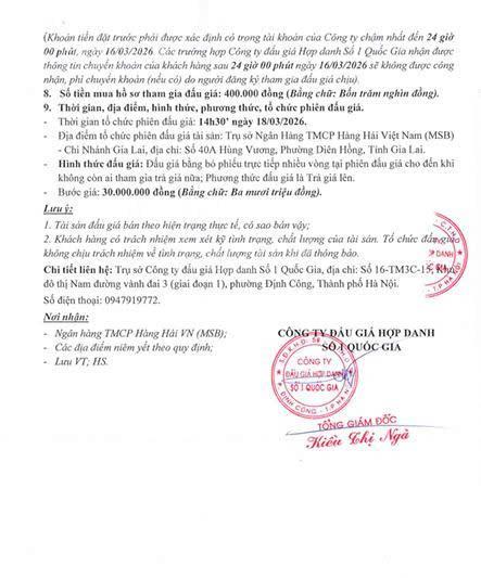 Thông báo bán đấu giá tài sản phường thống nhất, tỉnh gia lai