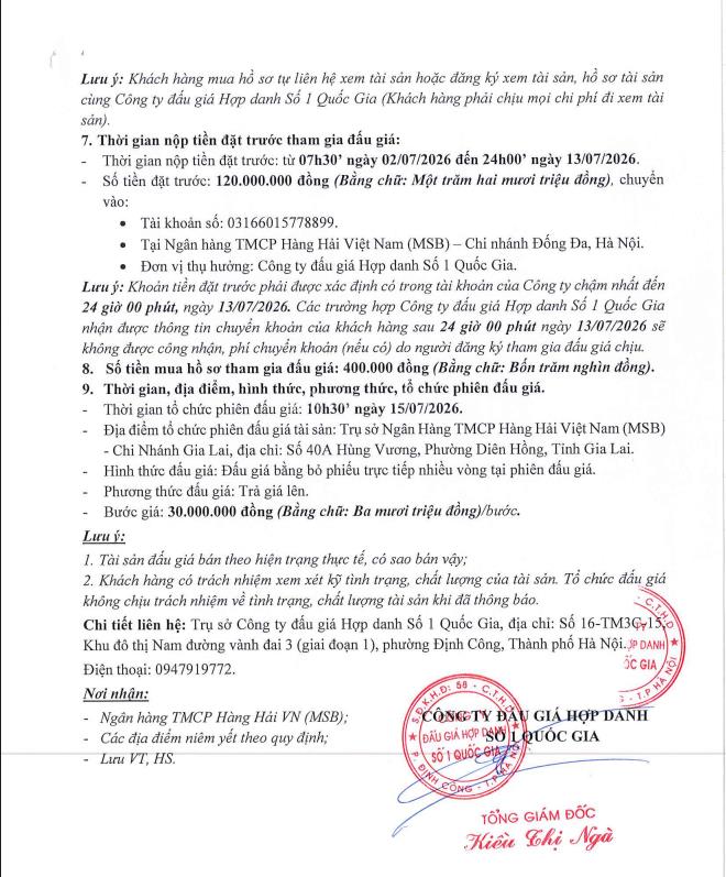 Thông báo đấu giá quyền sử dụng 125m2 đất tại phường an nhơn đông, tỉnh gia lai