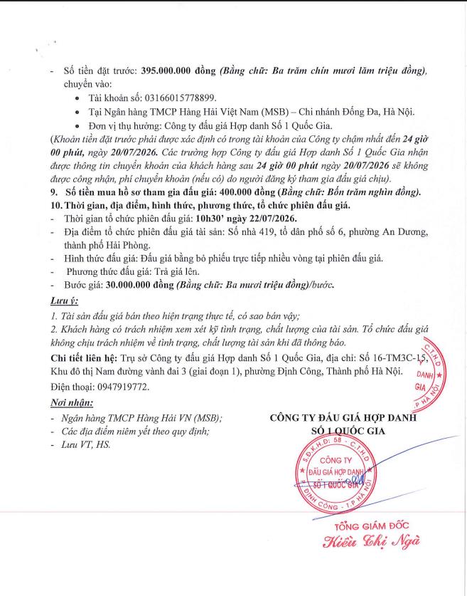 Thông báo đấu giá qsd đất tại phường dương kinh, thành phố hải phòng