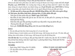 Thông báo đấu giá qsd đất tại phường dương kinh, thành phố hải phòng