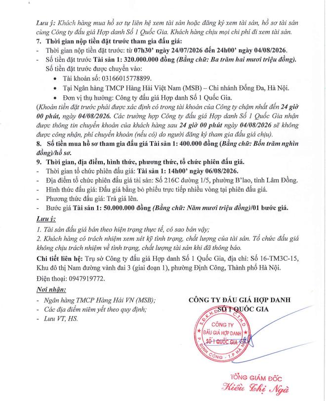 Thông báo đấu giá qsd đất tại xã tân minh, tỉnh lâm đồng