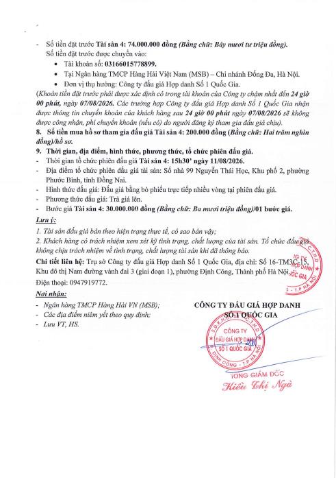 Thông báo bán đấu giá qsd đất tại xã tân khai, tỉnh đồng nai