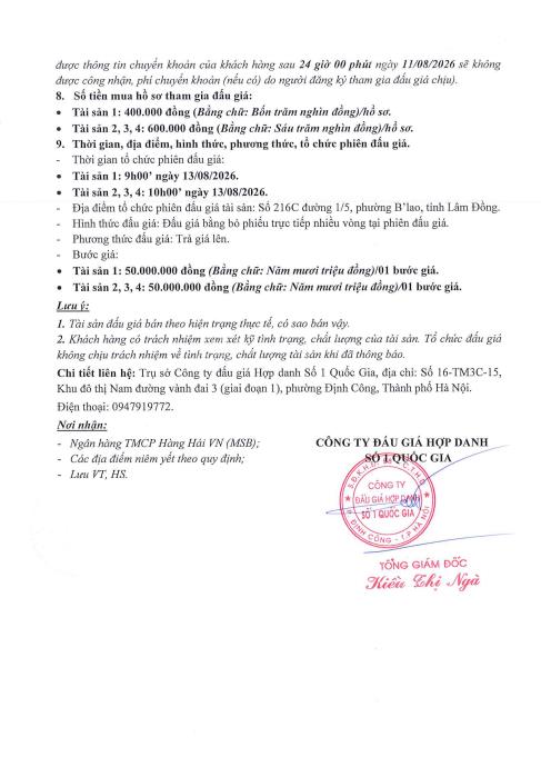Thông báo đấu giá qsd đất tại xã suối kiết, tỉnh lâm đồng, bán gộp với tài sản 03 và 04