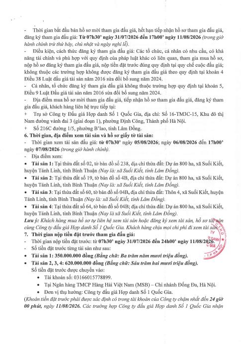 Thông báo đấu giá qsd đất tại xã suối kiết, tỉnh lâm đồng