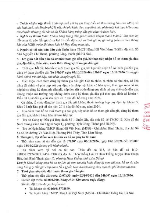 Thông báo bán đấu giá qsd đất tại phường hàm thắng, tỉnh lâm đồng