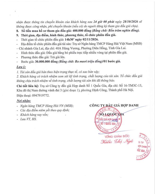 Thông báo bán đấu giá qsd đất tại phường hội phú, tỉnh gia lai